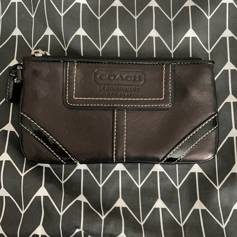 COACH black leather wristlet